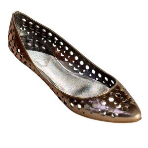 BELLE Sigerson Morrison Gold Metallic Laser-Cut Leather Flats Size 8B Womens Sho